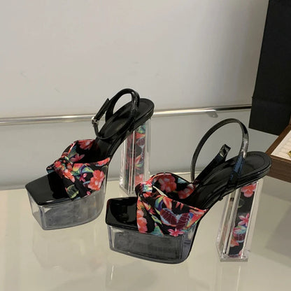 Transparent Thick Bottom Square Toe 14.5CM Sandals for Women