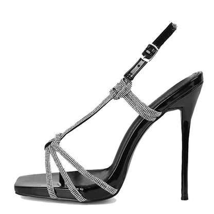 Rhinestone Open Toe Platform Heels Sandals for Women