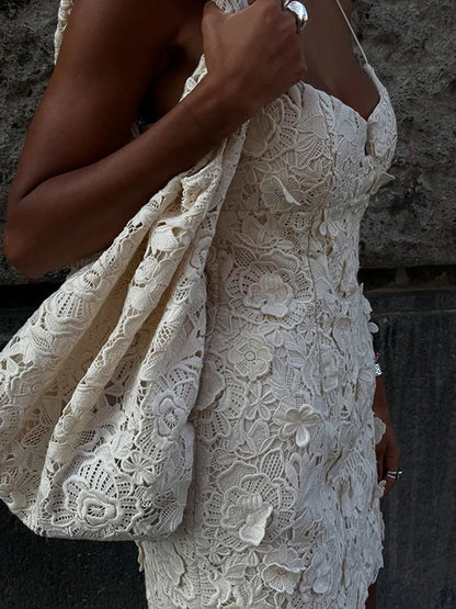 3D Flower Strapless Hollow Mini Dress