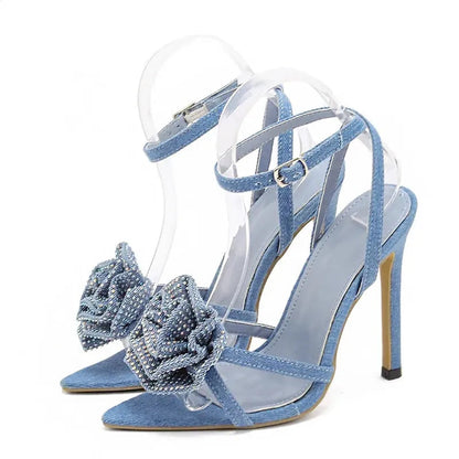 Crystal Flower Women's Thin High Heels Gladiator Sandals - 11.5CM