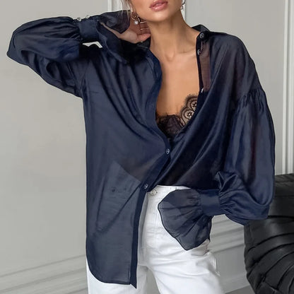 Commuting See-Through Flare Blouse
