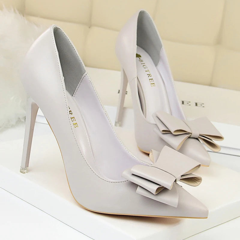 Black Classic Stiletto Pumps with Bow-knot Detail in PU Leather