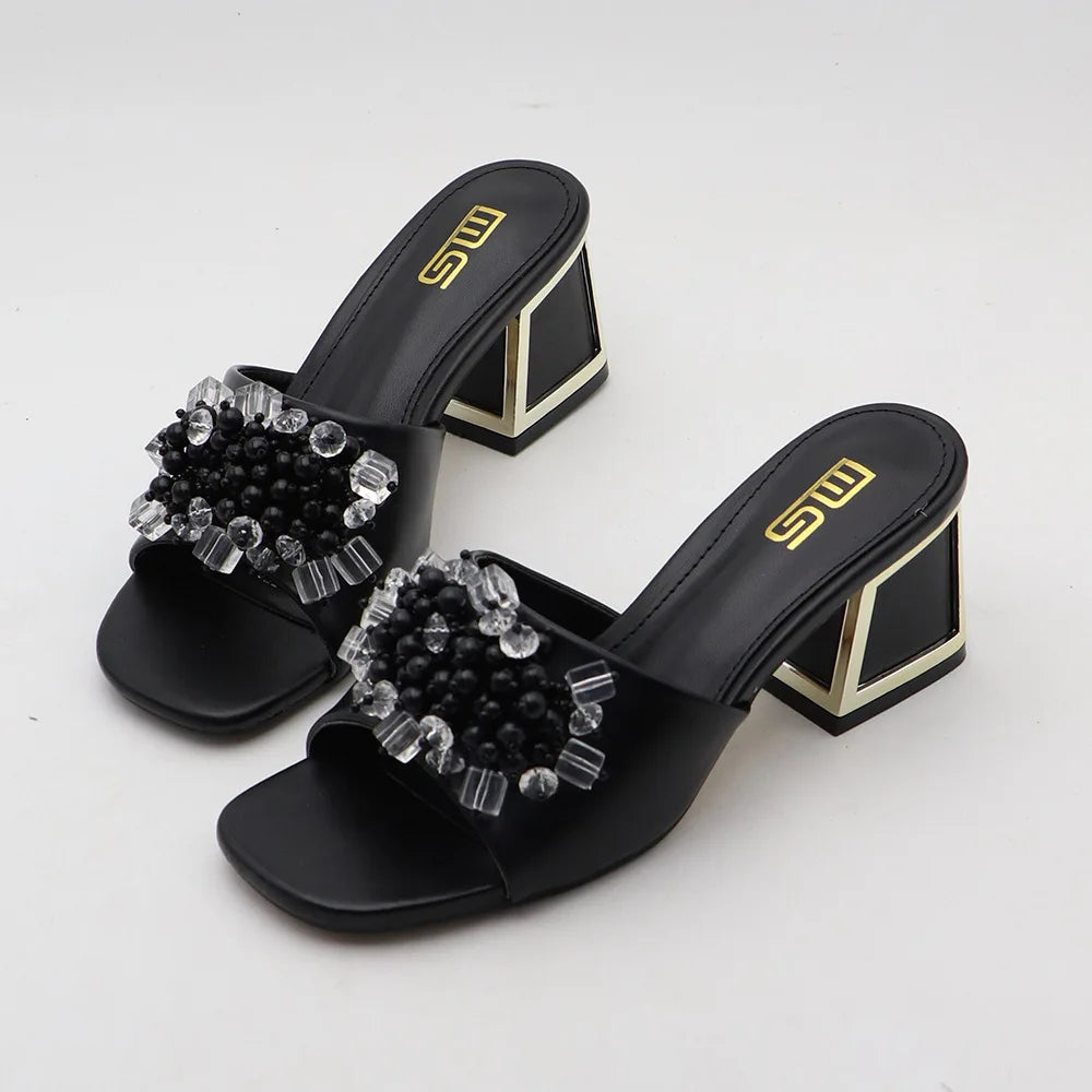 Summer rhinestone beads high heel sandals for women
