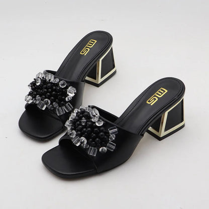 Summer rhinestone beads high heel sandals for women