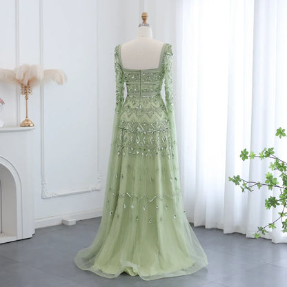 Crystal Beading Evening Dress with Cape Sleeve Customized