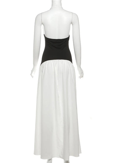 Halter Patchwork Corset Sleeveless Long Dress
