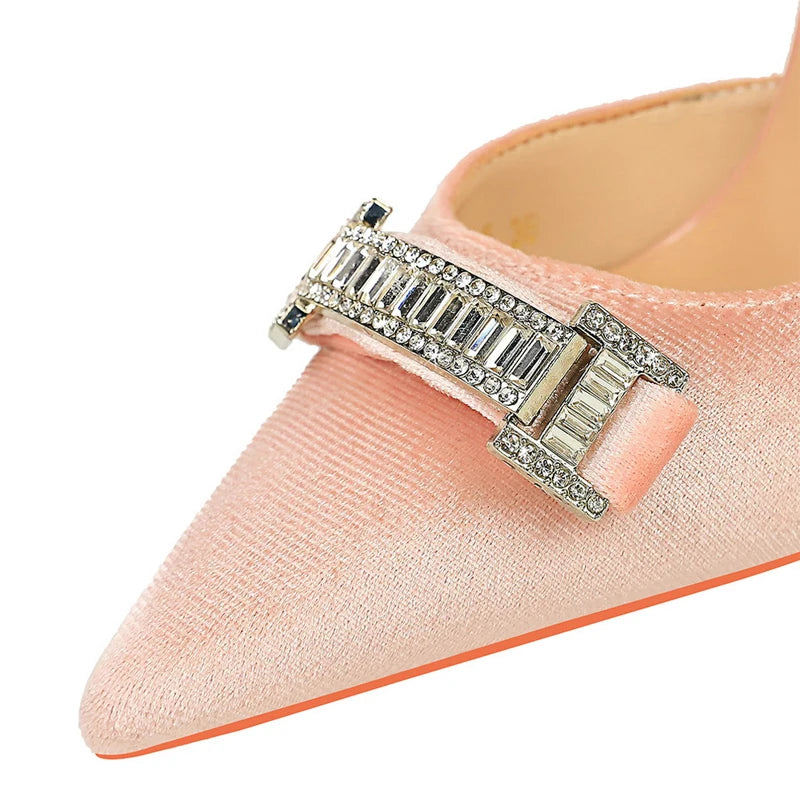 Suede Rhinestone Women Heels Spring Pumps Pointed High Heels