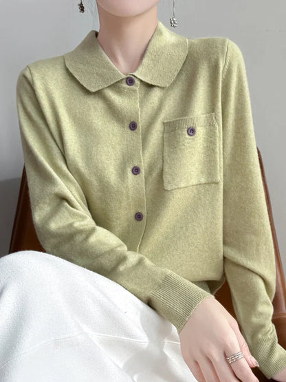 | Merino Wool Polo Cardigan