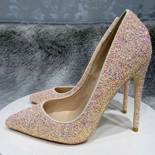 Pink Glitter Sequins Pointy Toe High Heel Shoes for Women