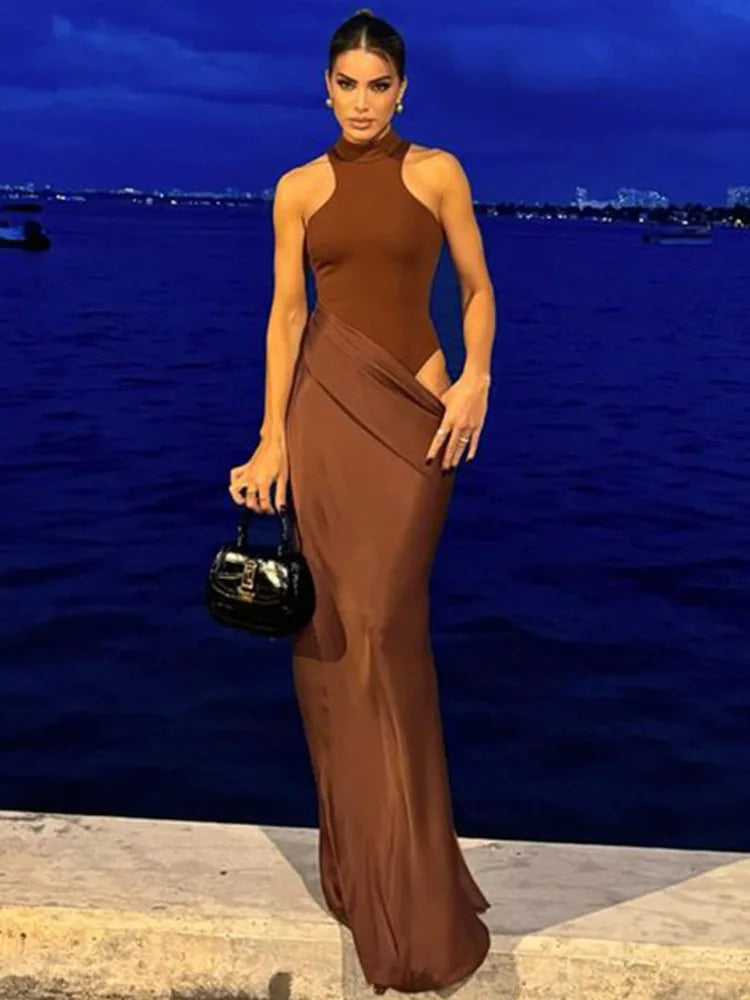 Sleeveless Solid Backless Long Bodycon Dress