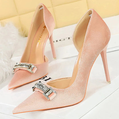 Suede Rhinestone Women Heels Spring Pumps Pointed High Heels