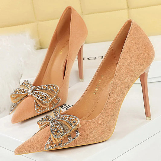 Spring Women Heels Fashion Pumps with Rhinestone Bowknot