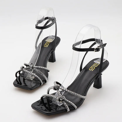 Rhinestone Summer Sandals with High Heels