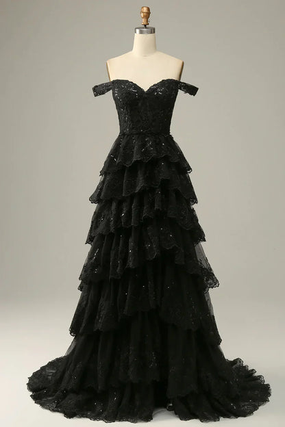 Lace Embroidery Glitter Prom Dresses