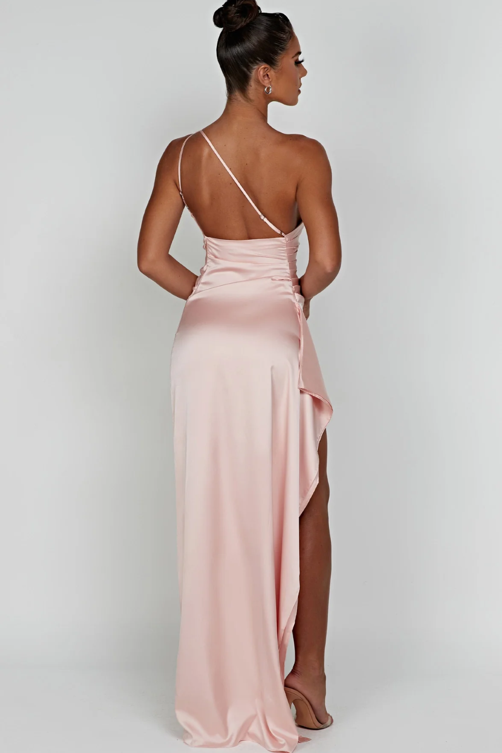 | Satin Drape One Shoulder Evening Gown