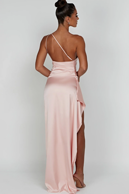 | Satin Drape One Shoulder Evening Gown