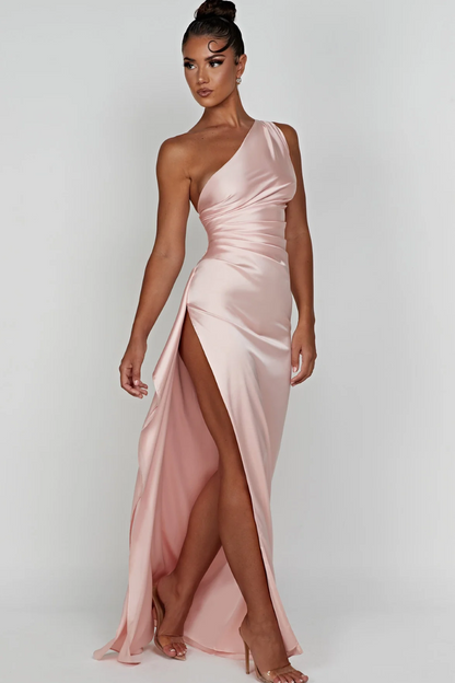 | Satin Drape One Shoulder Evening Gown