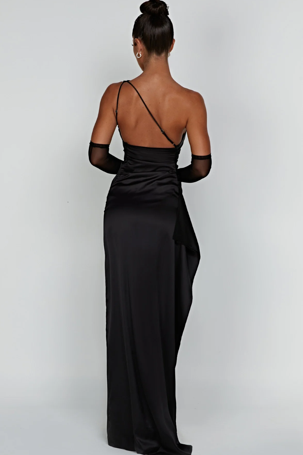 | Satin Drape One Shoulder Evening Gown