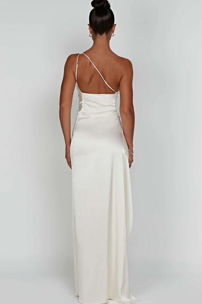 | Satin Drape One Shoulder Evening Gown