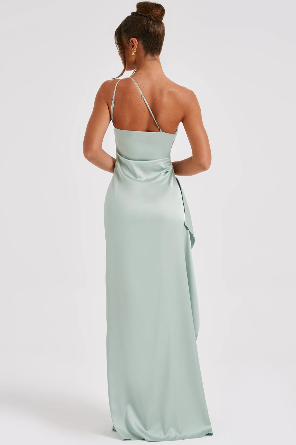 | Satin Drape One Shoulder Evening Gown