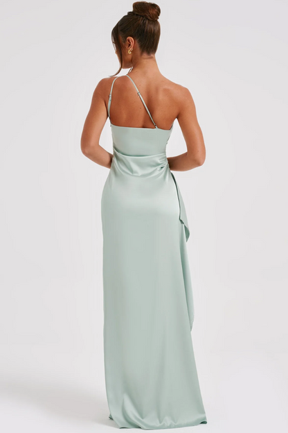 | Satin Drape One Shoulder Evening Gown