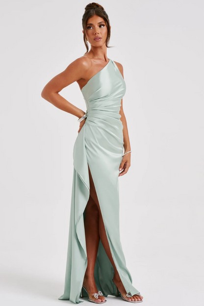 | Satin Drape One Shoulder Evening Gown