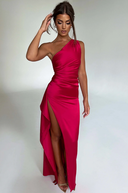 | Satin Drape One Shoulder Evening Gown