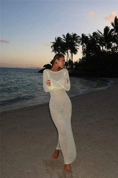 Hollow Backless Solid Knitted Dress