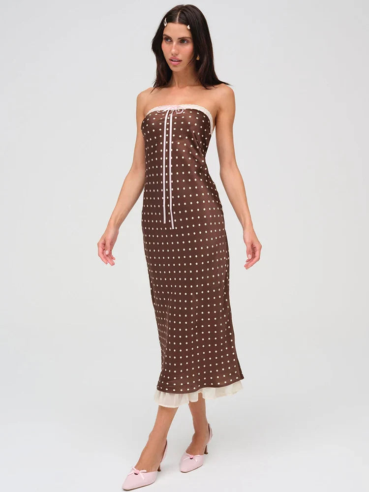 Lace Strapless Polka Dot Midi Dress