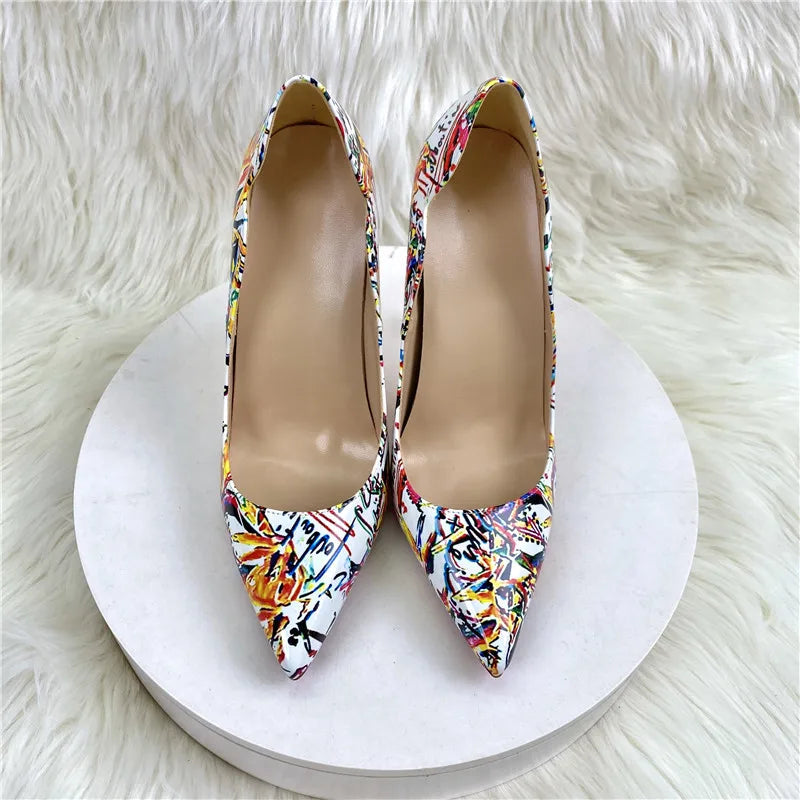 Floral Print V-Cut Pointy Toe High Heel Shoes for Women