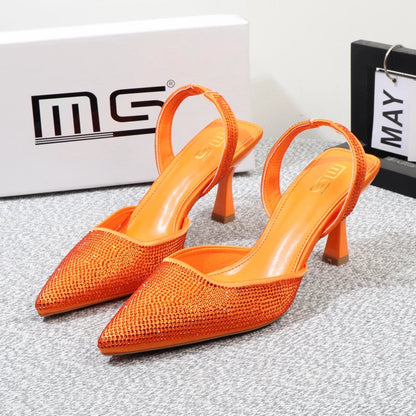 Summer stiletto sandals with pointed rhinestones and 8CM heels