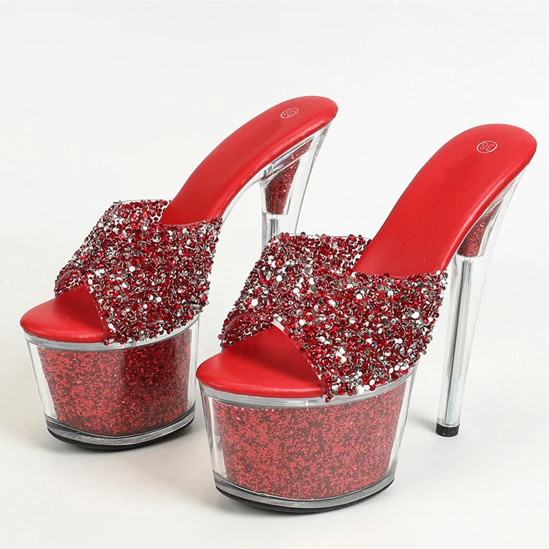 17CM Peep Toe Party Club Strip Pole Dance Shoes Extreme High Heels
