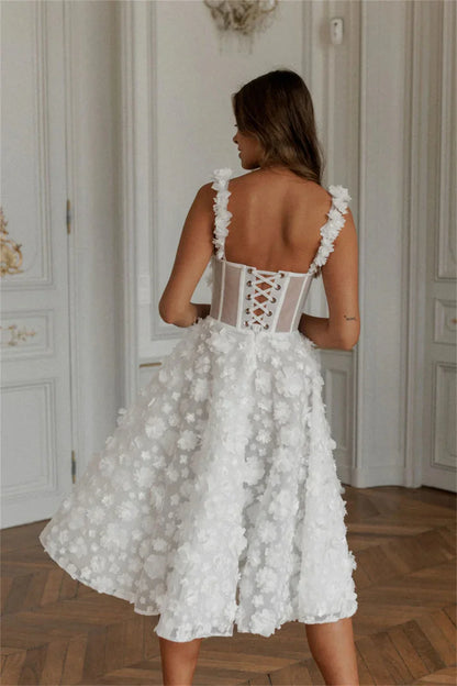 Lace V Neck Knee A-Line Vacation Dress