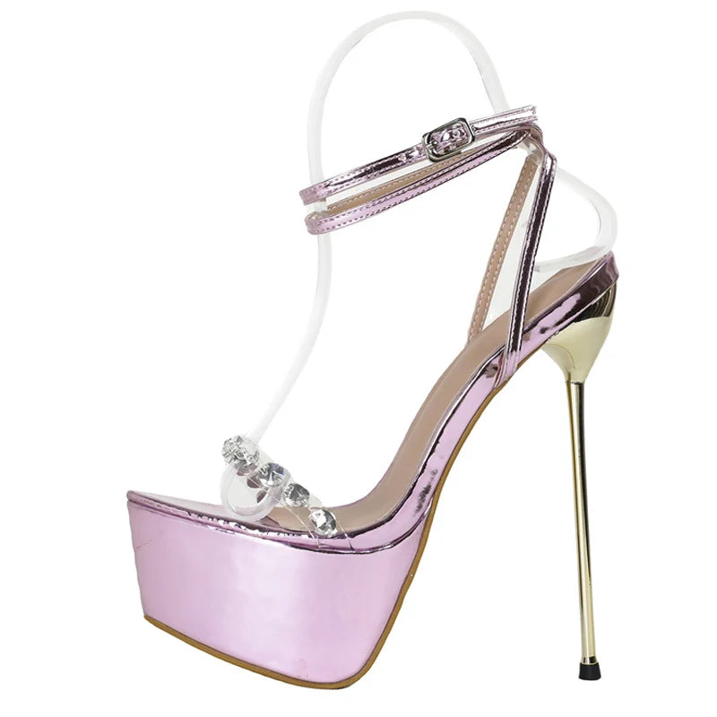 Purple Platform High Heel Sandals with Transparent Runway Style for Women