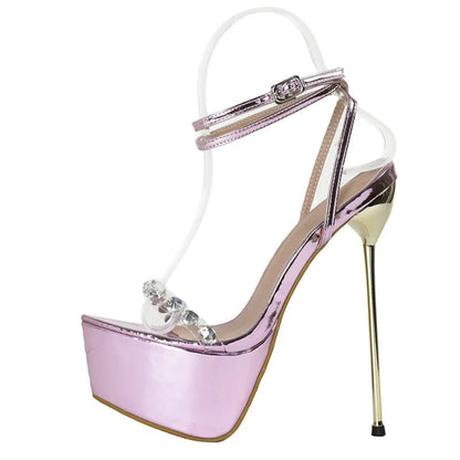 Purple Platform High Heel Sandals with Transparent Runway Style for Women