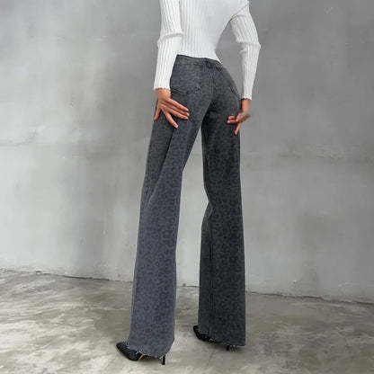 | Leopard Straight Jeans