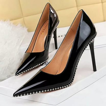 White Patent Leather High Heel Stiletto Pumps for Luxury Parties