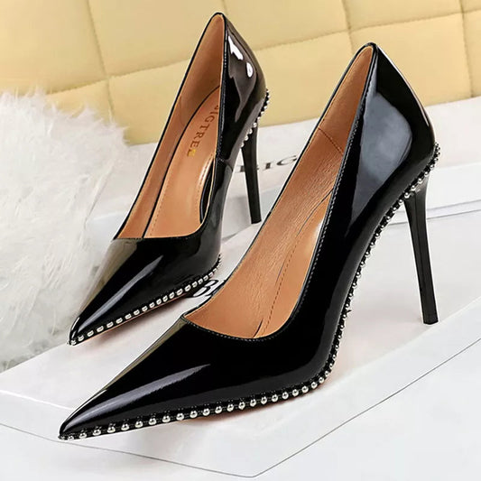 White Patent Leather High Heel Stiletto Pumps for Luxury Parties