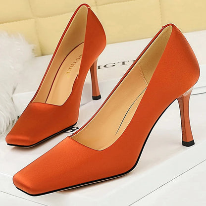 Spring Women Pumps Silks Satins High Heels 8.5 Cm