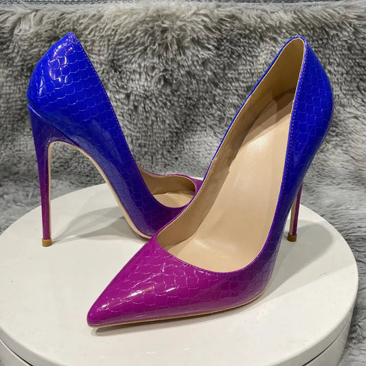 Blue Pink Crocodile Effect Women Sexy High Heel - 8cm, 10cm, 12cm