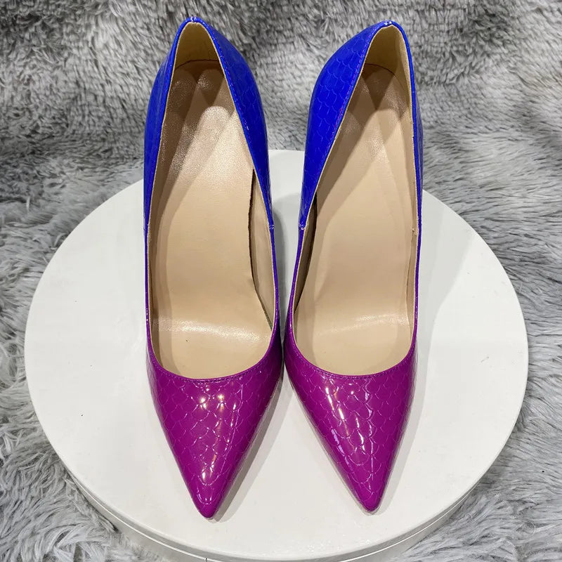 Blue Pink Crocodile Effect Women Sexy High Heel - 8cm, 10cm, 12cm