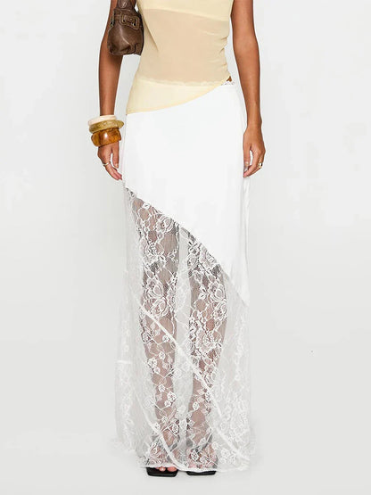 Patchwork Lace Asymmetric Midi Skirt