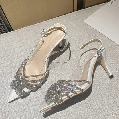Glitter Rhinestone Pointed Toe Women Pumps and Slingback Sandals