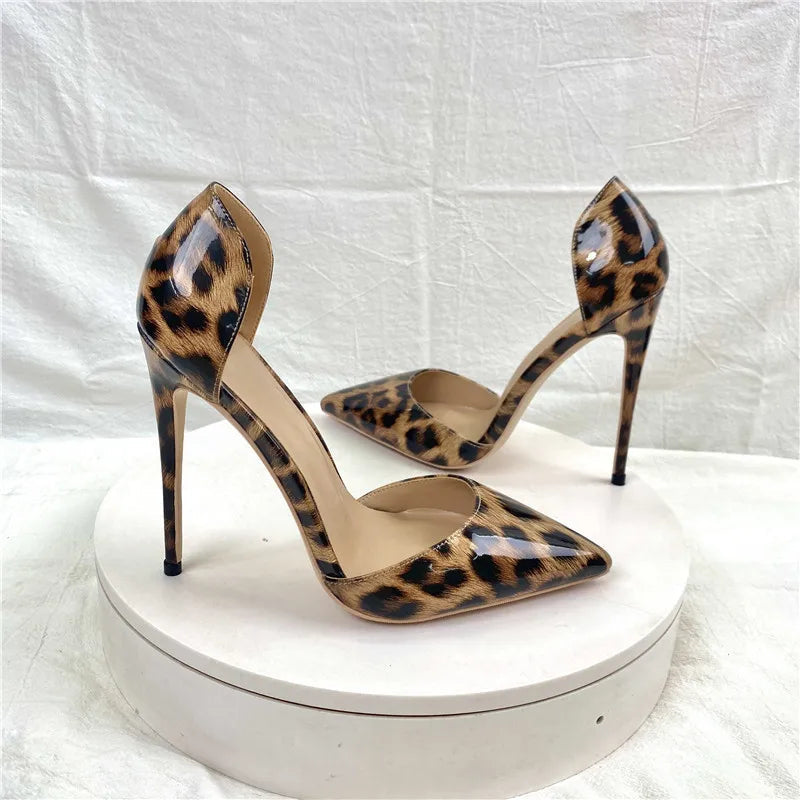 Leopard Side Open Pointy Toe High Heel Shoes for Women