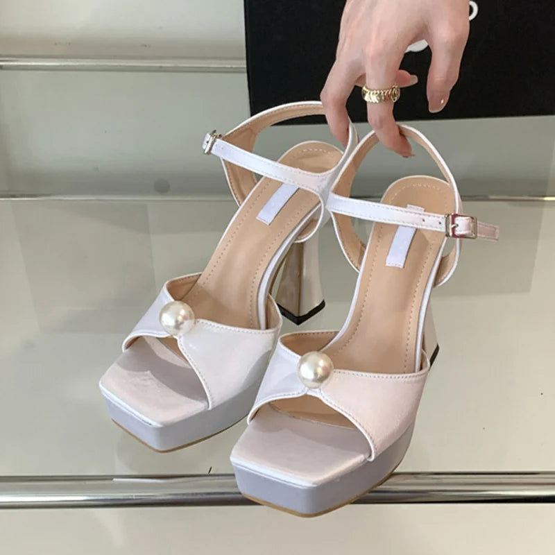 White Pink Chunky Platform Sandals for Women