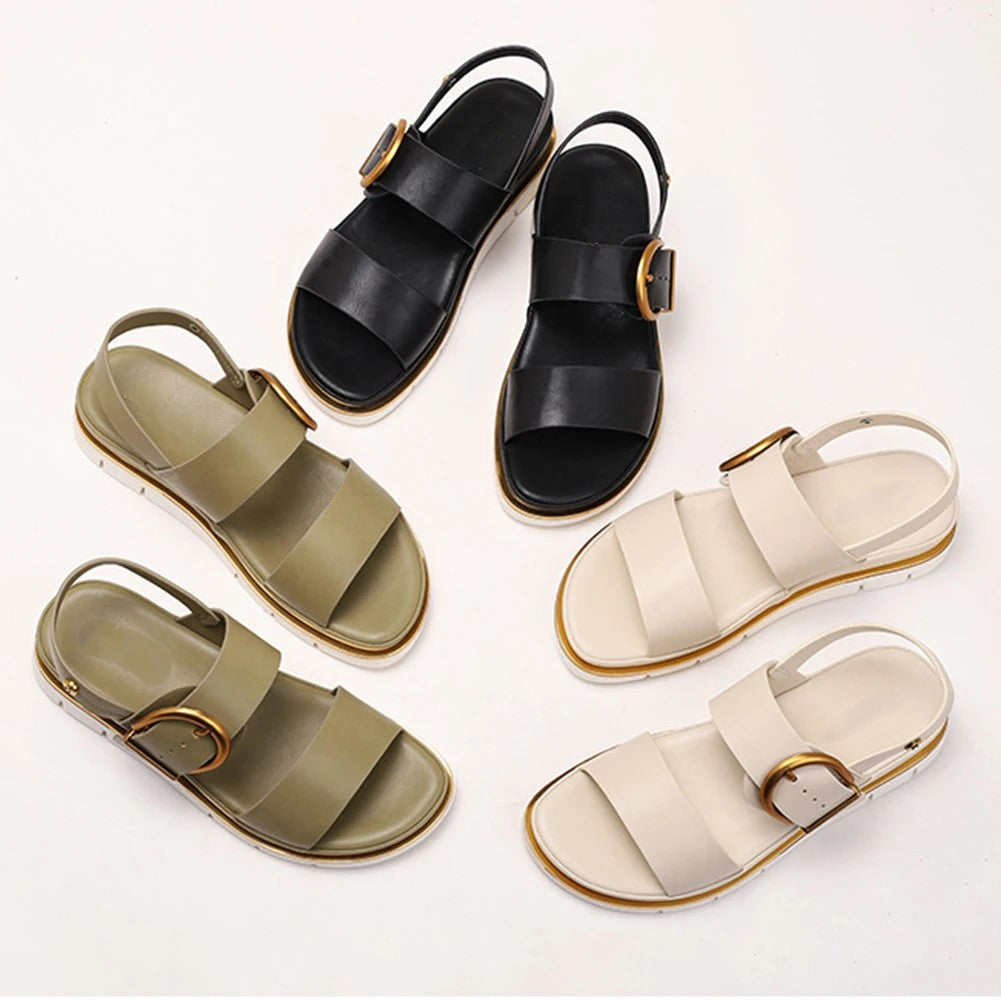 | Gold-Buckle Strap Sandals
