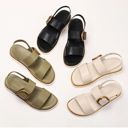 | Gold-Buckle Strap Sandals