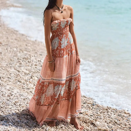Smocked Floral Spaghetti Slip Vacation Dress