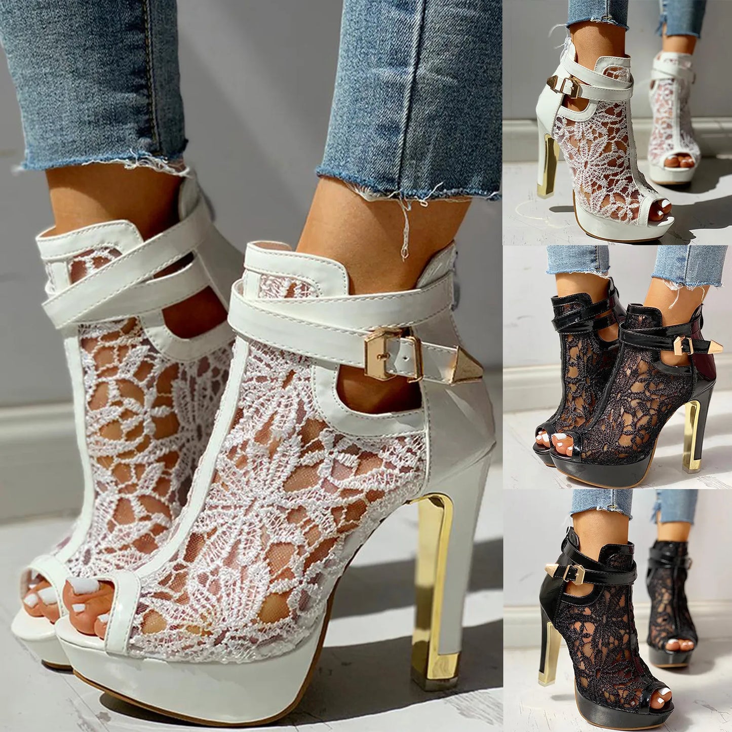 | Lace Mesh Heels