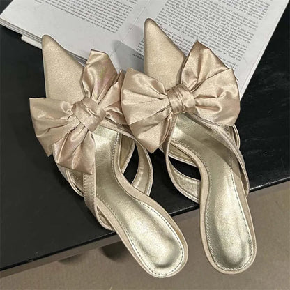 Spring Women Slippers Sandals with Butterfly-knot Detail and Pointed Toe High Heel Pumps